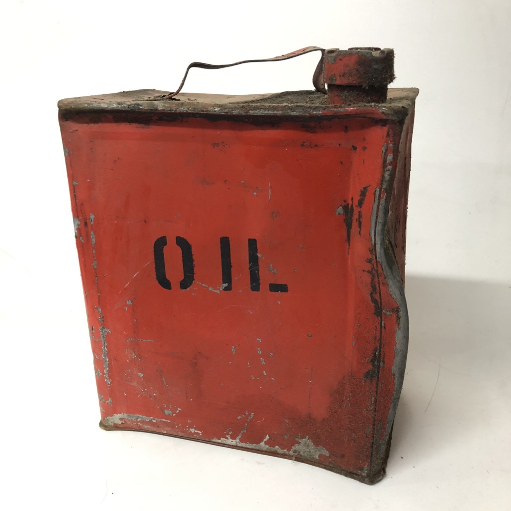 CAN, Oil Can - Rusted Painted Orange Can